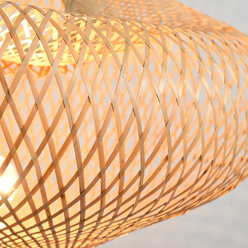 Lampe de sol traditionnelle japonaise en bambou et bois avec base de trépied irrégulière ronde à 1 lumière pour chambre et salon 