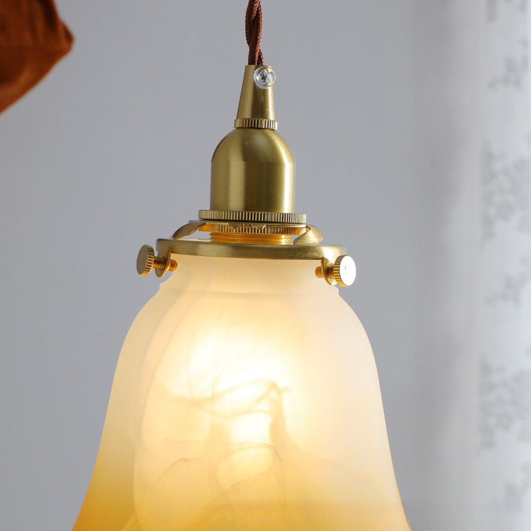 Traditional French Brass & Glass Floral 1-Light Pendant Light For Bedroom & Living Room