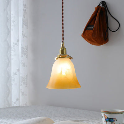 Traditional French Brass & Glass Floral 1-Light Pendant Light For Bedroom & Living Room