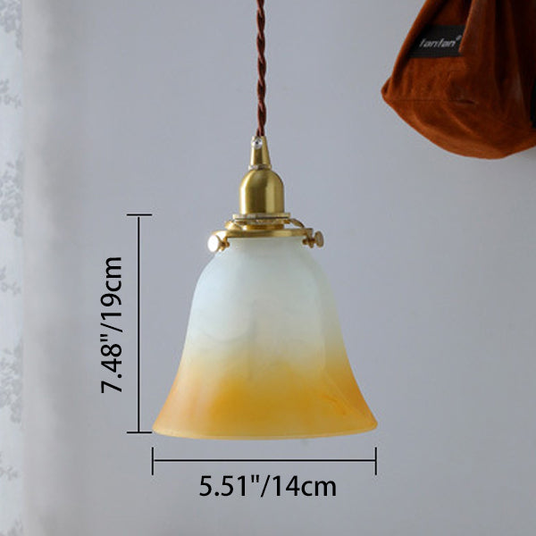 Traditional French Brass &amp; Glass Floral 1-Light Pendant Light For Bedroom &amp; Living Room