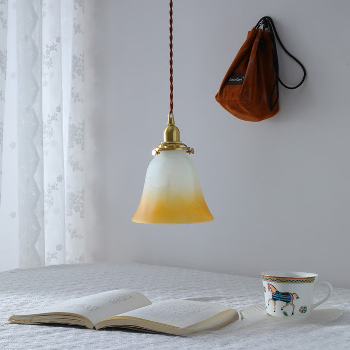 Traditional French Brass &amp; Glass Floral 1-Light Pendant Light For Bedroom &amp; Living Room