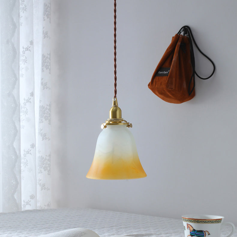 Traditional French Brass &amp; Glass Floral 1-Light Pendant Light For Bedroom &amp; Living Room