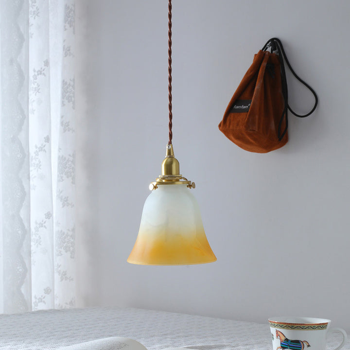 Traditional French Brass &amp; Glass Floral 1-Light Pendant Light For Bedroom &amp; Living Room