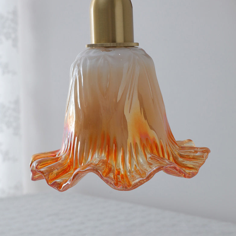 Traditional French Brass & Glass Floral 1-Light Pendant Light For Bedroom & Living Room