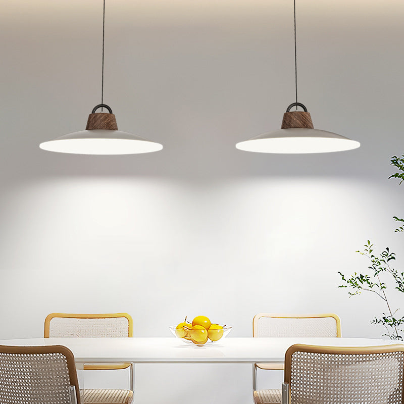 Modern Minimalist Iron, Acrylic & Wood Round Fisherman Hat LED Pendant Light For Bedroom & Living Room