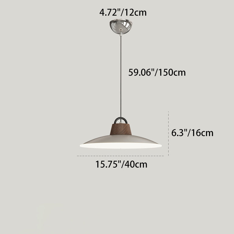 Modern Minimalist Iron, Acrylic & Wood Round Fisherman Hat LED Pendant Light For Bedroom & Living Room