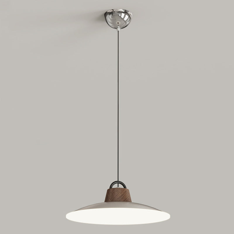 Modern Minimalist Iron, Acrylic & Wood Round Fisherman Hat LED Pendant Light For Bedroom & Living Room