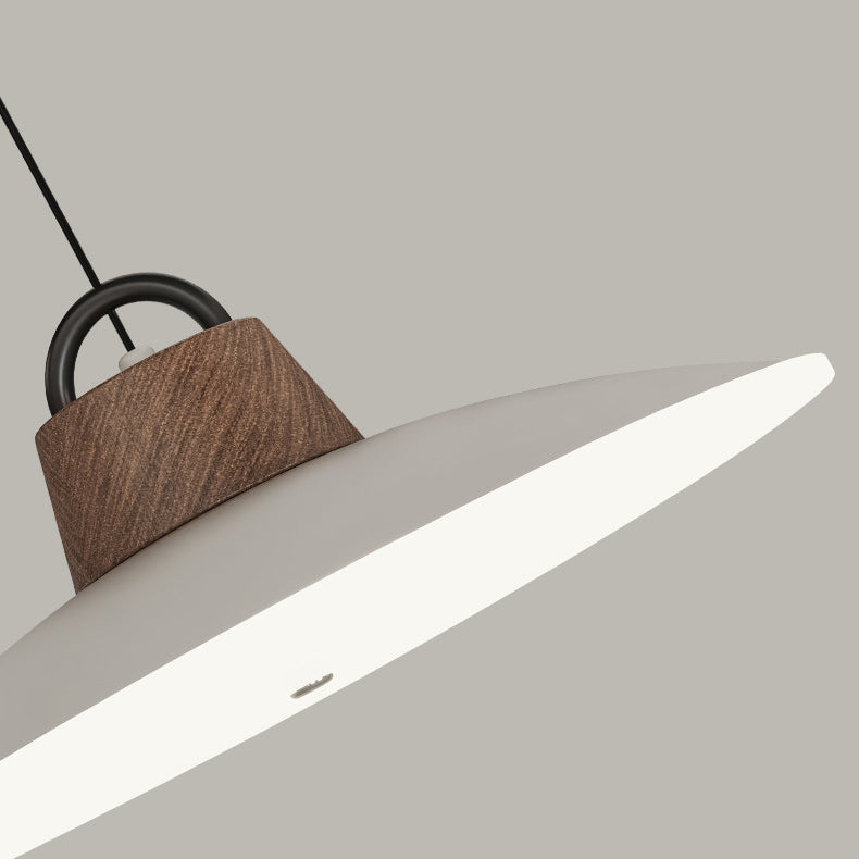 Modern Minimalist Iron, Acrylic & Wood Round Fisherman Hat LED Pendant Light For Bedroom & Living Room