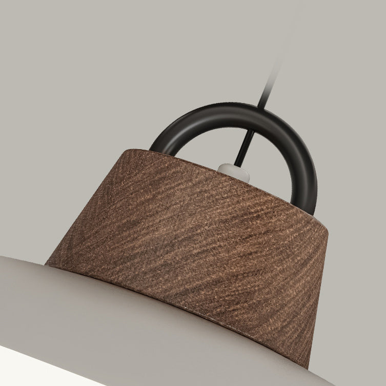 Modern Minimalist Iron, Acrylic & Wood Round Fisherman Hat LED Pendant Light For Bedroom & Living Room