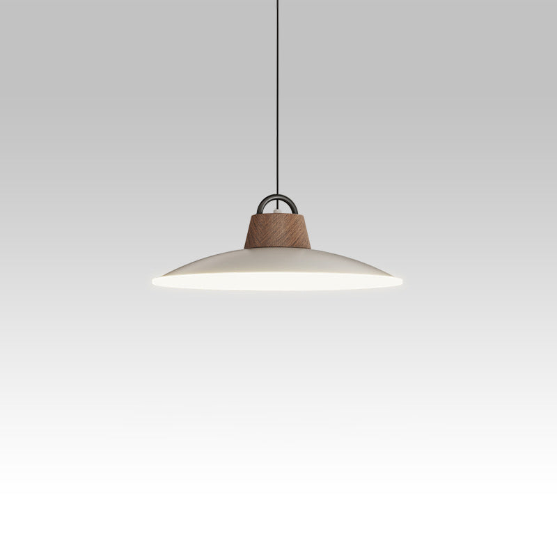 Modern Minimalist Iron, Acrylic & Wood Round Fisherman Hat LED Pendant Light For Bedroom & Living Room
