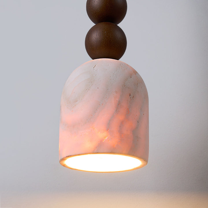 Lustre suspension cylindrique moderne en travertin et bois massif à multiples sphères de style mi-siècle moderne 1-lumière pour chambre et salon 