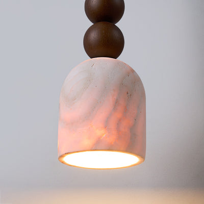 Modern Mid-Century Travertine & Solid Wood Cylindrical Multiple Spheres Pendant Light 1-Light For Bedroom & Living Room