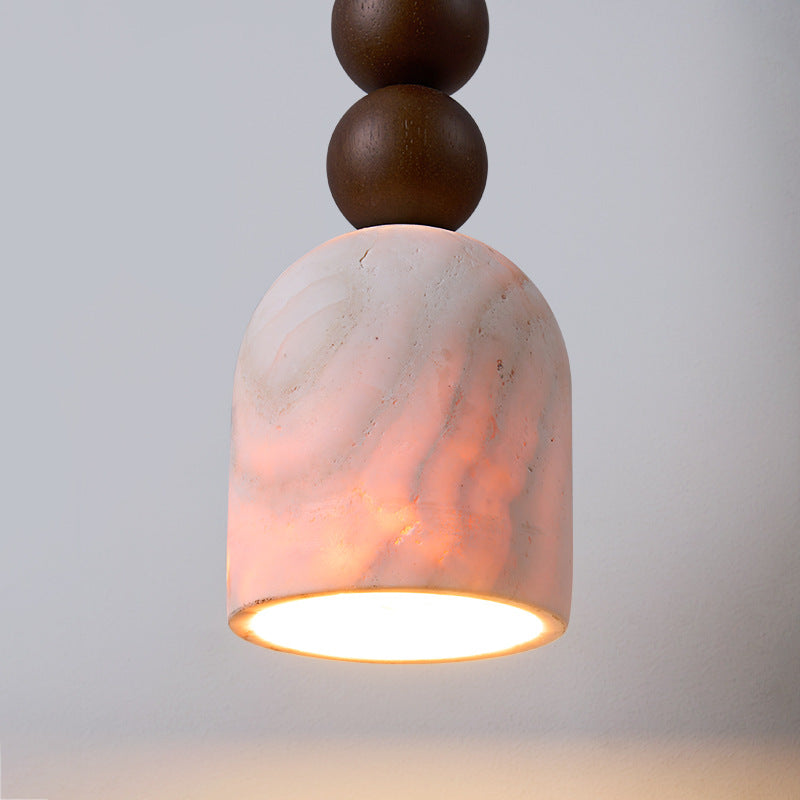 Modern Mid-Century Travertine & Solid Wood Cylindrical Multiple Spheres Pendant Light 1-Light For Bedroom & Living Room