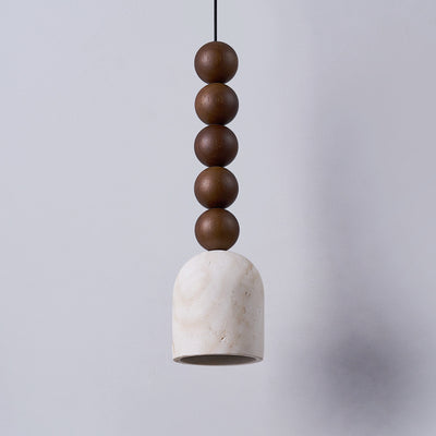 Modern Mid-Century Travertine & Solid Wood Cylindrical Multiple Spheres Pendant Light 1-Light For Bedroom & Living Room