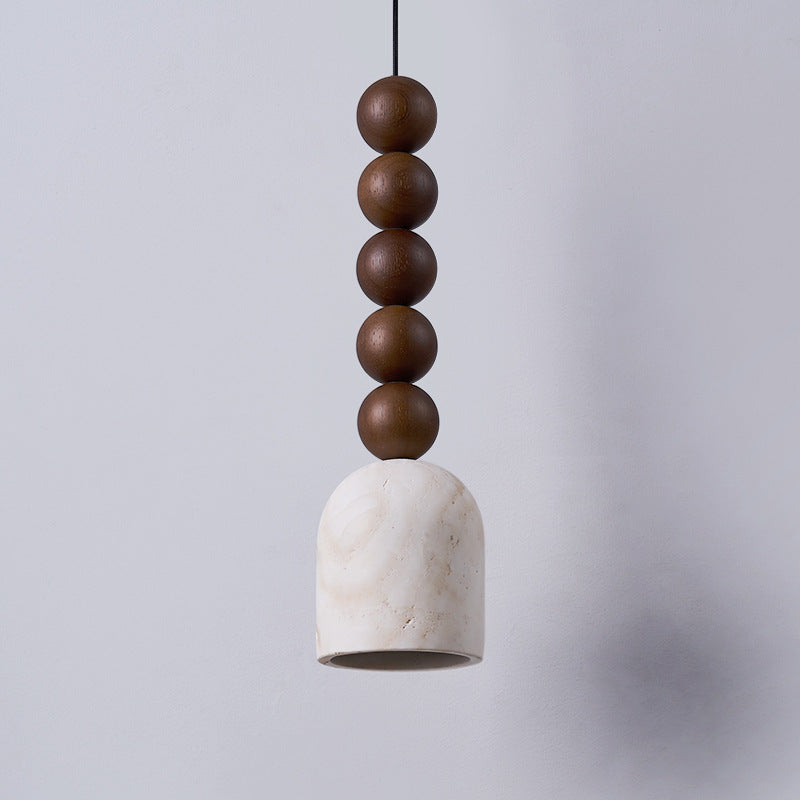 Modern Mid-Century Travertine & Solid Wood Cylindrical Multiple Spheres Pendant Light 1-Light For Bedroom & Living Room
