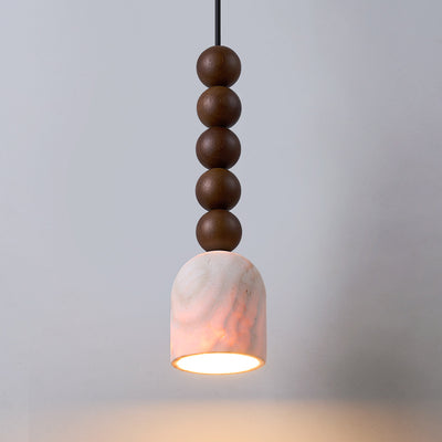 Modern Mid-Century Travertine & Solid Wood Cylindrical Multiple Spheres Pendant Light 1-Light For Bedroom & Living Room