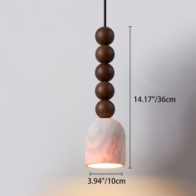 Modern Mid-Century Travertine & Solid Wood Cylindrical Multiple Spheres Pendant Light 1-Light For Bedroom & Living Room