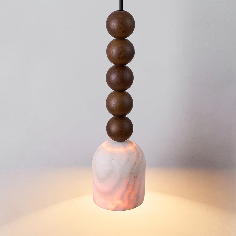 Modern Mid-Century Travertine & Solid Wood Cylindrical Multiple Spheres Pendant Light 1-Light For Bedroom & Living Room