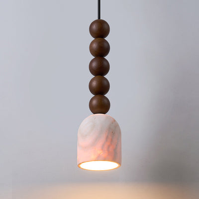 Modern Mid-Century Travertine & Solid Wood Cylindrical Multiple Spheres Pendant Light 1-Light For Bedroom & Living Room