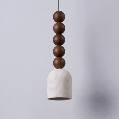 Modern Mid-Century Travertine & Solid Wood Cylindrical Multiple Spheres Pendant Light 1-Light For Bedroom & Living Room