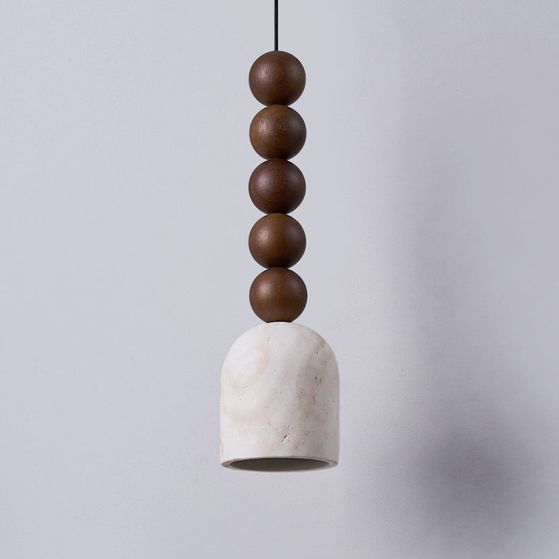 Modern Mid-Century Travertine & Solid Wood Cylindrical Multiple Spheres Pendant Light 1-Light For Bedroom & Living Room