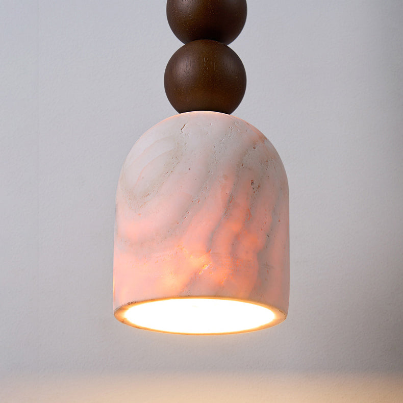 Lustre suspension cylindrique moderne en travertin et bois massif à multiples sphères de style mi-siècle moderne 1-lumière pour chambre et salon 