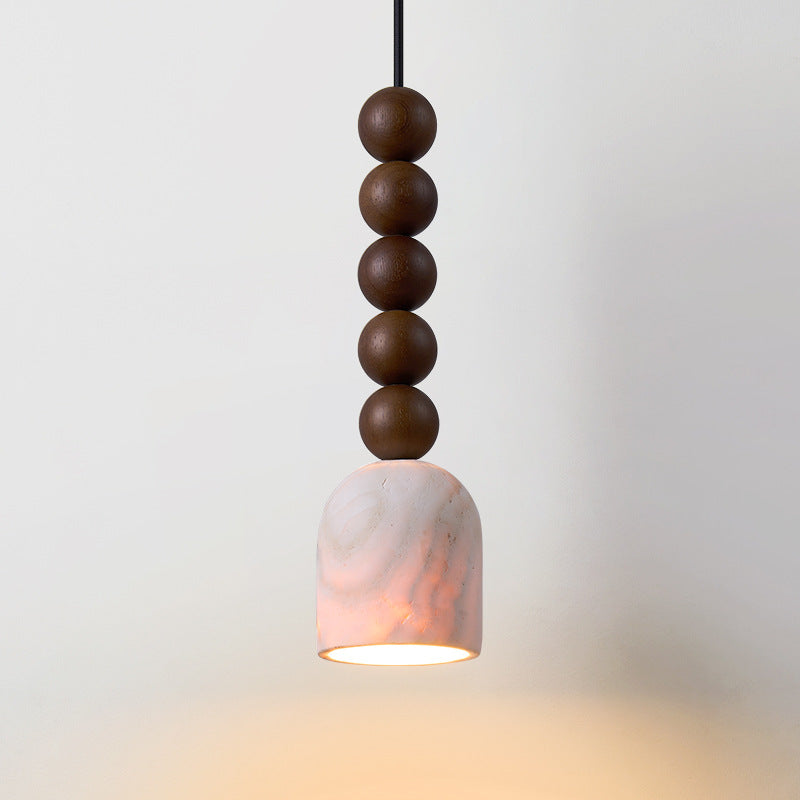 Lustre suspension cylindrique moderne en travertin et bois massif à multiples sphères de style mi-siècle moderne 1-lumière pour chambre et salon 