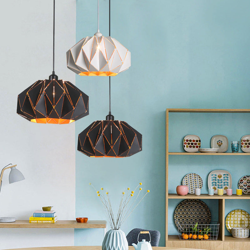 Contemporary Creative Iron Geometric Polygon 1-Light Pendant Light For Dining Room & Living Room