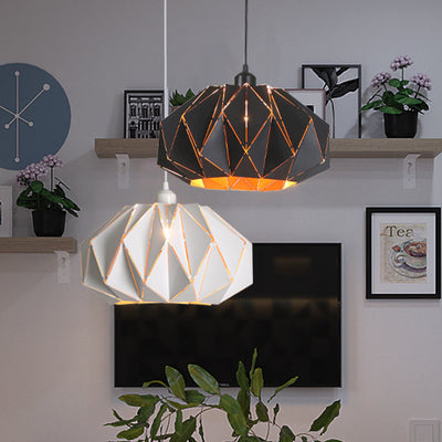 Contemporary Creative Iron Geometric Polygon 1-Light Pendant Light For Dining Room & Living Room