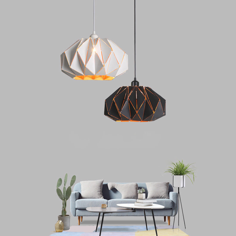 Contemporary Creative Iron Geometric Polygon 1-Light Pendant Light For Dining Room & Living Room