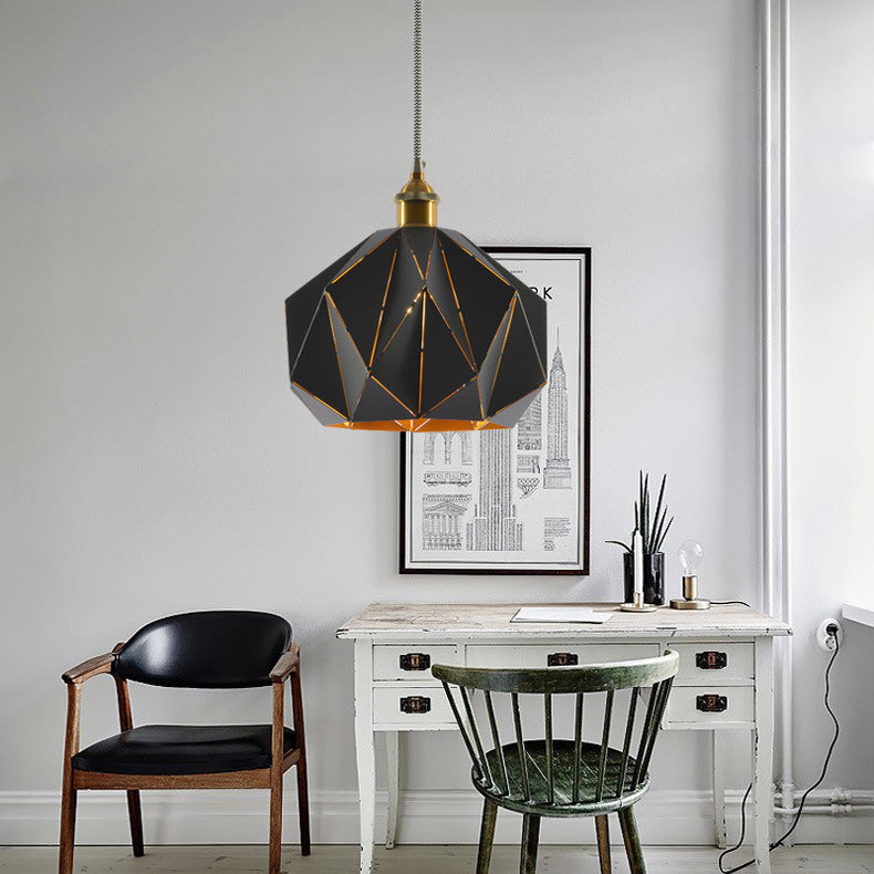 Contemporary Creative Iron Geometric Polygon 1-Light Pendant Light For Dining Room & Living Room