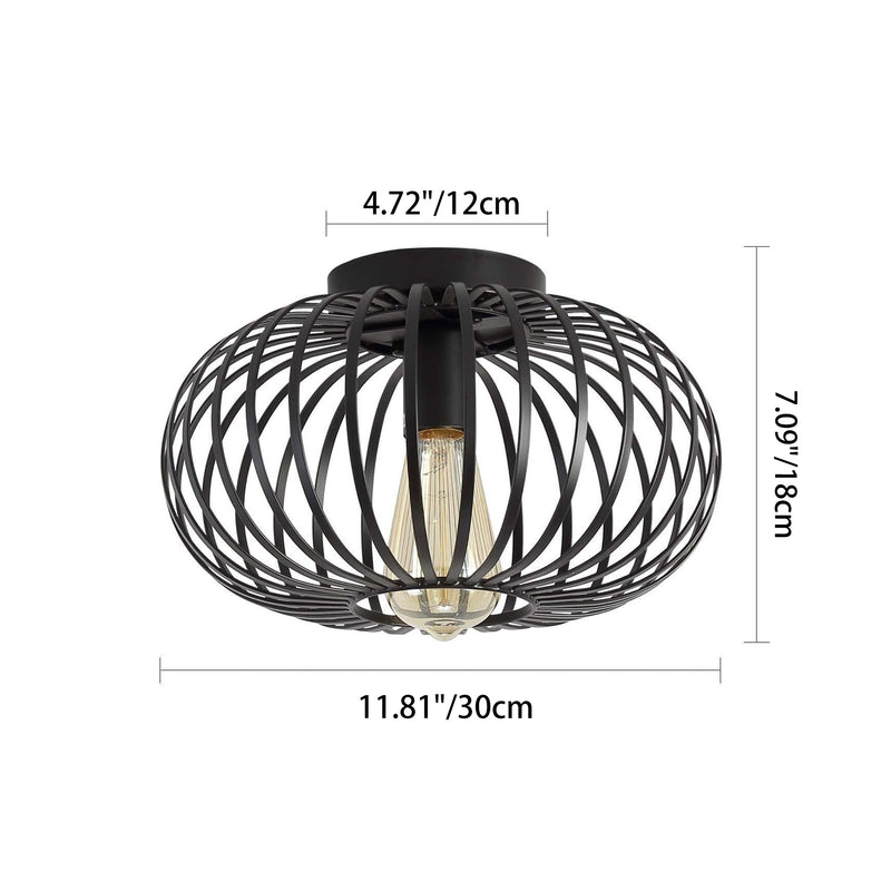Modern Minimalist Iron Oval Lantern 1-Light Semi-Flush Mount Ceiling Light For Bedroom & Living Room