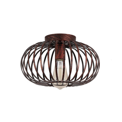 Modern Minimalist Iron Oval Lantern 1-Light Semi-Flush Mount Ceiling Light For Bedroom & Living Room