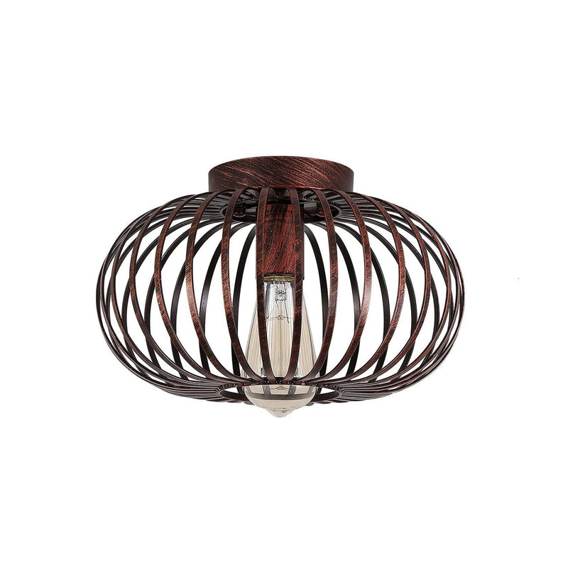 Modern Minimalist Iron Oval Lantern 1-Light Semi-Flush Mount Ceiling Light For Bedroom & Living Room