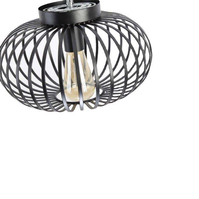 Modern Minimalist Iron Oval Lantern 1-Light Semi-Flush Mount Ceiling Light For Bedroom & Living Room