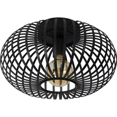 Modern Minimalist Iron Oval Lantern 1-Light Semi-Flush Mount Ceiling Light For Bedroom & Living Room
