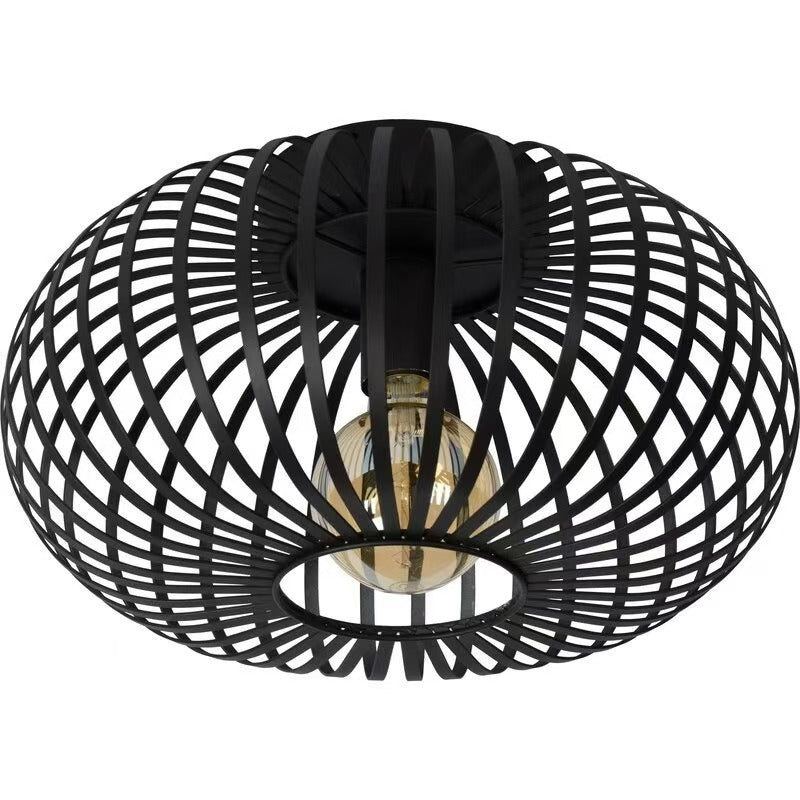 Modern Minimalist Iron Oval Lantern 1-Light Semi-Flush Mount Ceiling Light For Bedroom & Living Room