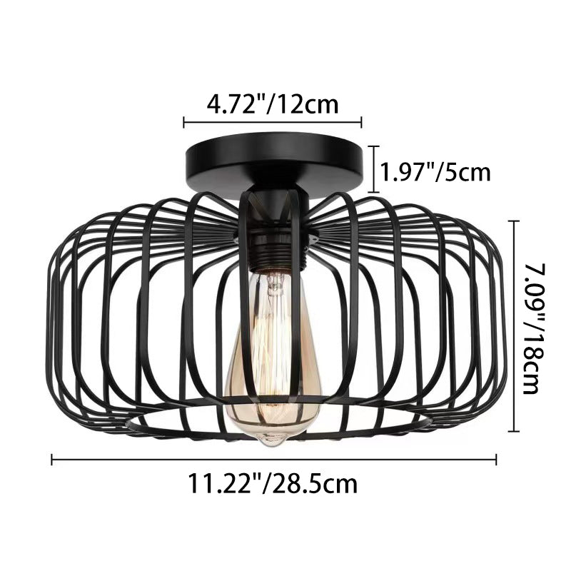 Modern Minimalist Iron Wireframe Round 1-Light Semi-Flush Mount Ceiling Light For Bedroom & Living Room