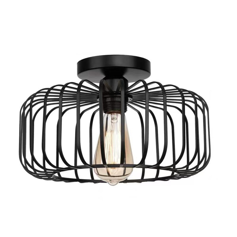 Modern Minimalist Iron Wireframe Round 1-Light Semi-Flush Mount Ceiling Light For Bedroom & Living Room