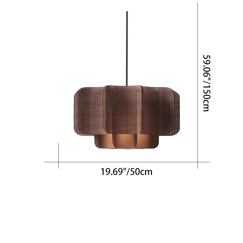 Traditional Chinese Rattan, Iron & Fabric Round & Rectangular 1-Light Pendant Light For Dining Room & Living Room