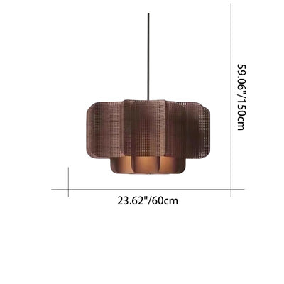 Traditional Chinese Rattan, Iron & Fabric Round & Rectangular 1-Light Pendant Light For Dining Room & Living Room