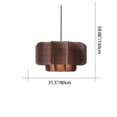 Traditional Chinese Rattan, Iron & Fabric Round & Rectangular 1-Light Pendant Light For Dining Room & Living Room