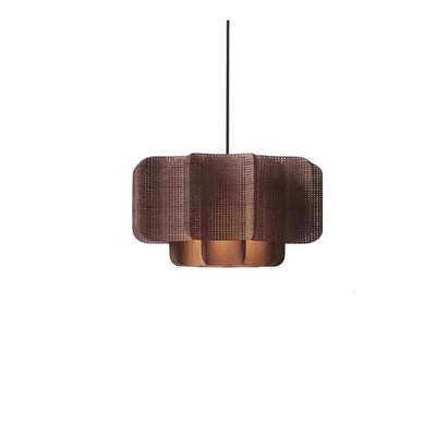 Traditional Chinese Rattan, Iron & Fabric Round & Rectangular 1-Light Pendant Light For Dining Room & Living Room