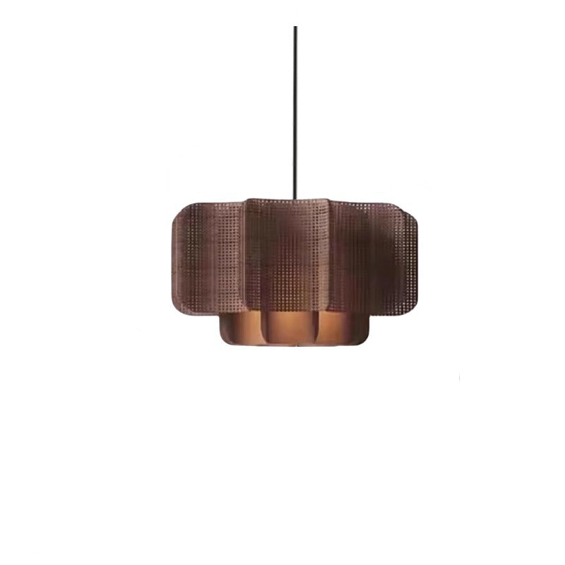 Traditional Chinese Rattan, Iron & Fabric Round & Rectangular 1-Light Pendant Light For Dining Room & Living Room