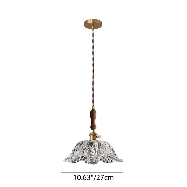 Lámpara colgante de 1 luz con forma de flor de vidrio y madera vintage tradicional para dormitorio y sala de estar 