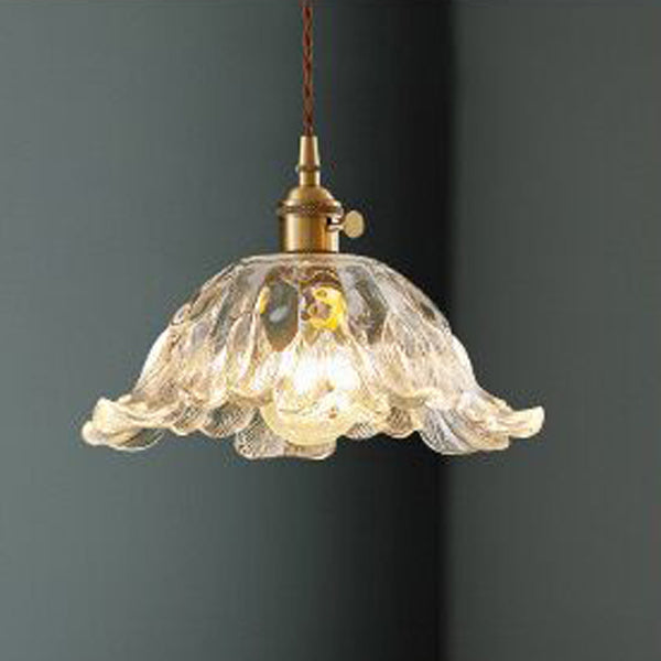 Lámpara colgante de 1 luz con forma de flor de vidrio y madera vintage tradicional para dormitorio y sala de estar 