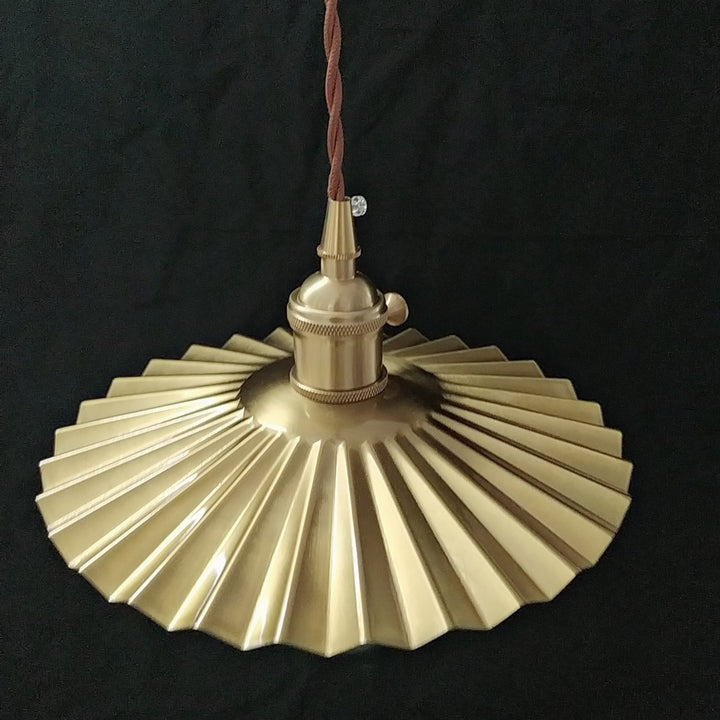Traditional Vintage Brass Pleated Round 1-Light Pendant Light For Bedroom &amp; Living Room