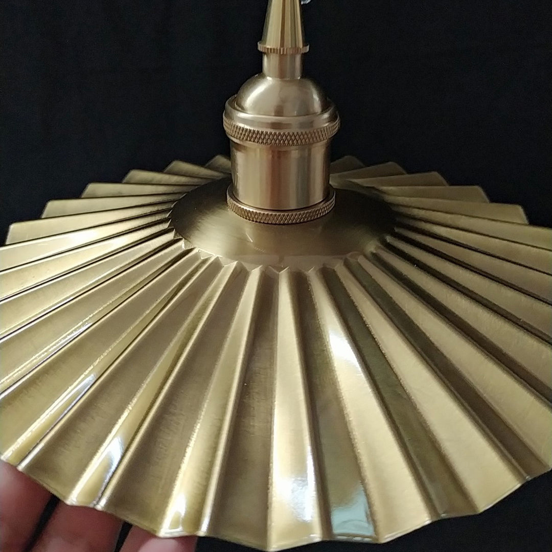Traditional Vintage Brass Pleated Round 1-Light Pendant Light For Bedroom &amp; Living Room