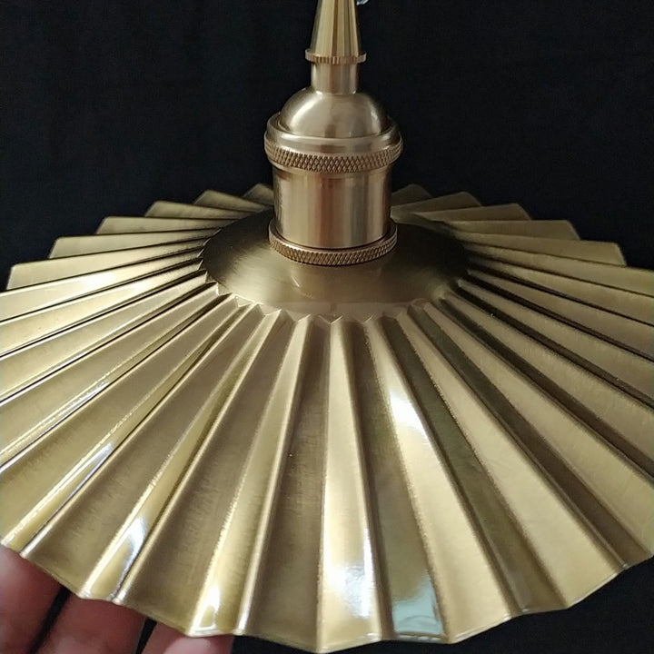 Traditional Vintage Brass Pleated Round 1-Light Pendant Light For Bedroom &amp; Living Room