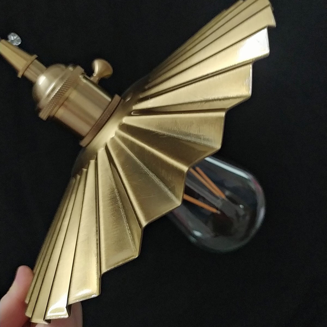 Traditional Vintage Brass Pleated Round 1-Light Pendant Light For Bedroom &amp; Living Room